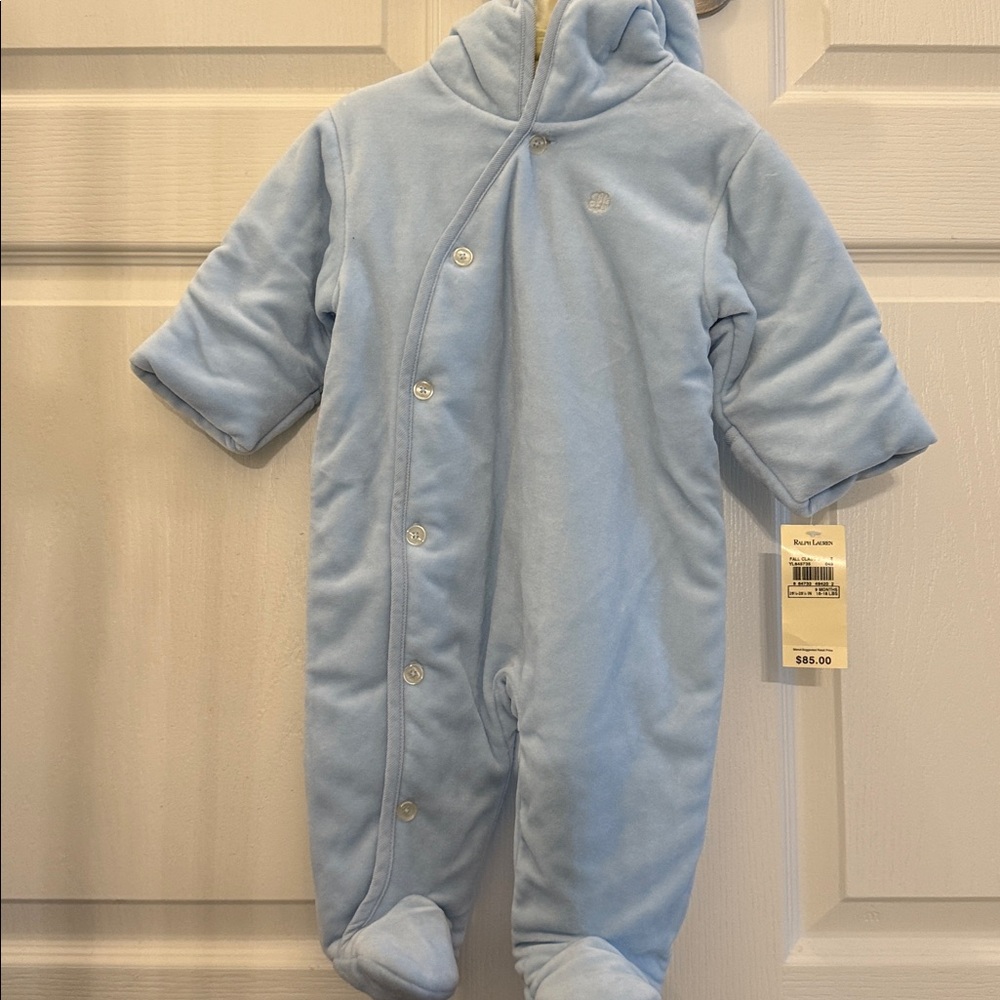 NWT Ralph Lauren Baby Boy Hooded Velour Bunting 9mos